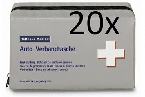 20 x KFZ Verbandtasche grau Holthaus DIN 13164-2022 mit Maske frische Produktion