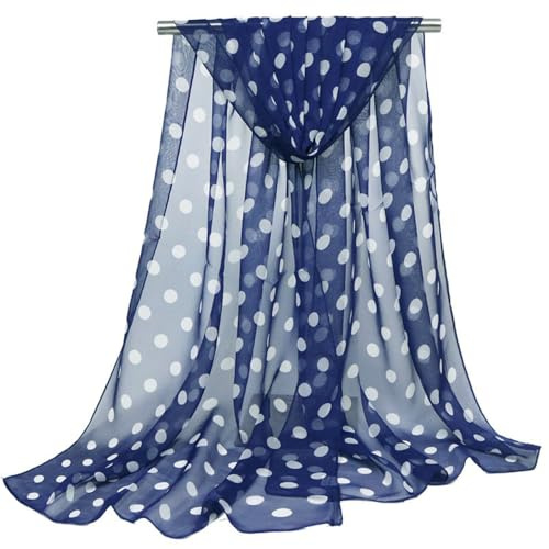 Punkte Georgette Schal Damen,Halstuch Tuch,Schal Scarf 160x50cm,Lang Weich Schal Stola für Abendkleid,Bräute Brautjungfern Hochzeit,Festlich,für Frühling Sommer Ganzjährig,Navy Blau