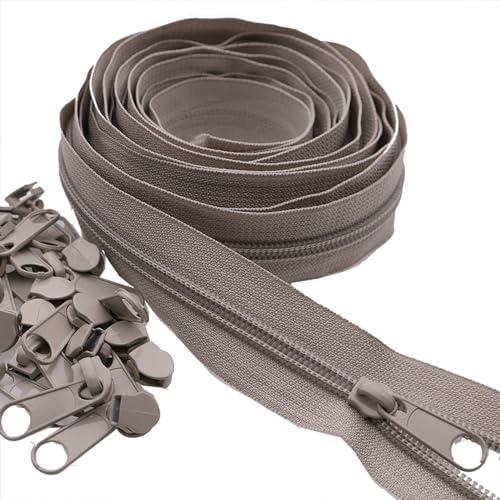 #5 Grau Nylonspulen Reißverschlüsse 9m Endlos Reißverschluss Meterware mit 25 PCS Reißverschluss Sliders für Nähen YIGUANXIN | Reißverschlussband mit 25 Reißverschlussschiebern für Heimwerker, Nähen, Handwerk, Taschen, Geldbörsen (grau)