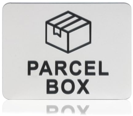 Parcel Box Sign Adhesive Acrylic Package Sticker Weatherproof 11x9cm Silver | Ideal for Outdoor Parcel Delivery Box, Self Adhesive Sign Directs Driver to Leave Packages Safely, Waterproof and Print Clear