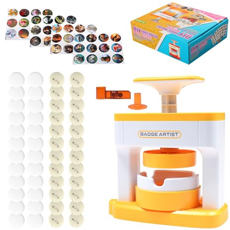 Les-Theresa Button Pin Maker, Button Maker Badge Machine DIY Abzeichen Button Press Machine Button Maker Maschine, Maschine Set mit 24 Muster, 24 Abzeichen und 4 Aufkleber, für Party und Geschenke
