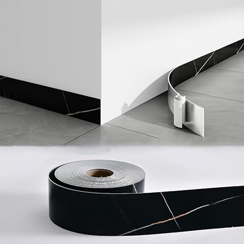 Dostear Tapetenbordüre selbstklebend Schwarzes Gold 10x500cm zum Aufkleben für Wohnzimmer Küche Badezimmer Abnehmbare Wasserdicht Bodenleiste selbstklebender XPE-Schaum Dekorative Bordüre