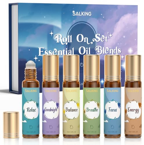 SALKING Roll on Ätherische Öle Set, Geschenke für Frauen,Duftöl | Aromatherapie Wellness Kleinigkeiten GeschenkSet,6x10 ml Entspannung, Gute Nacht, Ausgeglichenheit, Atmen, Fokus, Energie