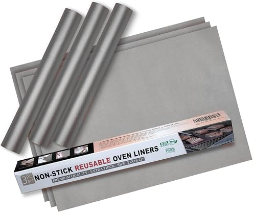 Oven Liners for Bottom of Oven – Reusable Non Stick Oven Liner 3 Pack – Heavy Duty Oven Liners & Oven Mat for Bottom of Oven – Fits Electric & Gas Ovens – Heat Resistant to 500°F
