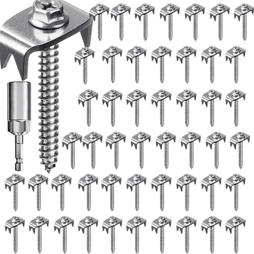 Clip per recinzione, fissaggio per recinzioni – Chiodi per recinzioni in acciaio inox per legno tenero | Viti riutilizzabili per recinzione, chiodi di recinzione, 50 pezzi, per rete e