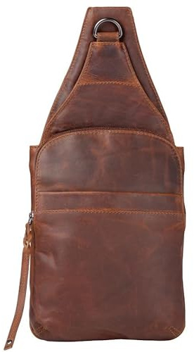 Lady Conceal - Dakota Unisex Leather Concealed Carry Sling Bag - Large Frame Handgun - Concealment pockets with Magnetic Closure and Universal Holster Backpack (Cognac) - 7 L x 15 H x 2 D