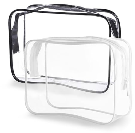 Durchsichtige Reise-Kulturtasche, 2 Stück Kosmetiktasche Durchsichtig, wasserdichte PVC-Reise-Waschtaschen, Make-up-Taschen, für Familie, Männer un Frauen(20 X 13.5 X 6