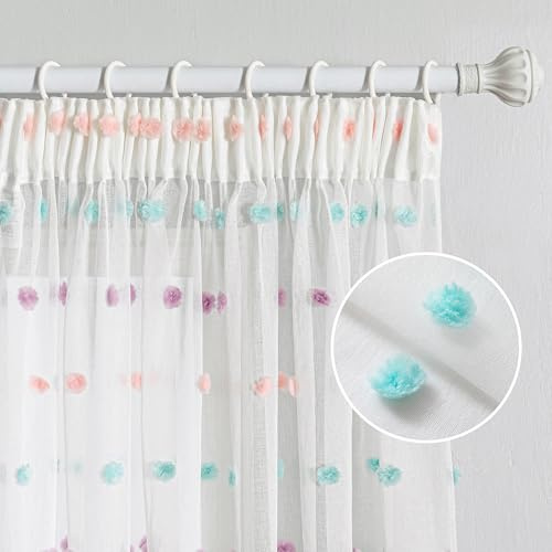 MYSKY HOME Gardiner med veckband gardin voile regnbågsgardiner barnrum modern gardin broderi halvtransparent rumsavdelare skjutgardin vardagsrum set om 2, färgad, H 235 x B 140 cm