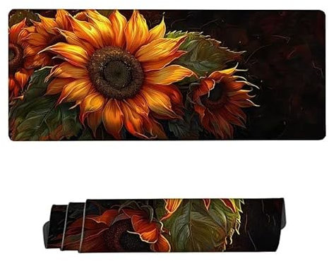 Gaming Mauspad XXL 900x300x3mm,Mauspad Sonnenblume Mousepad,Schreibtischunterlage Gelb Mousepad Wasserdicht,rutschfeste Gummibasis Mouse Pad,Verbessert Präzision und Geschwindigkeit,Geschenke RS-692