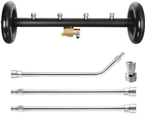 Tool Daily Hochdruck-Unterbodenreiniger 40cm für Gartenschlauch, 276 bar | 2-in-1 Wasserbesen mit 3 Verlängerungen für Hochdruckreiniger