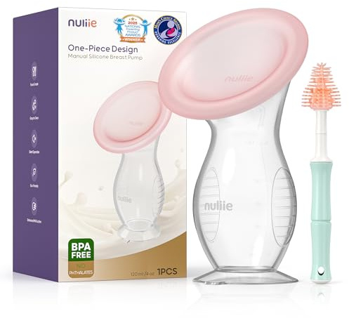 Nuliie Collecteur de lait maternel en silicone avec couvercle étanche et ventouse, 4oz/120ml sans BPA, tire-lait à main portable, tire-lait manuel pour les essentiels de l'allaitement