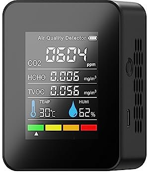 Rilevatore Gas, 5 In1 Air Monitor CO2 Rivelatore di anidride carbonica Magazzino Qualità dell'aria Temperatura Umidità TVOC HCHO Misuratore di misurazione del monitor,per casa ufficio scuola hotel(5