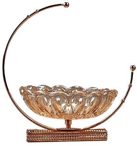 JYARZ Bread Basket Vegetable Rack Crystal Glass Fruit Bowl Modern Creative Handmade Fruit Basket Transparent Metal Base Decorative Fruit