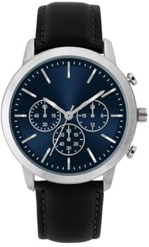 NUOVO Herrenuhr Silbernes Gehäuse mit Blaues Zifferblatt Schwarzem Lederarmband Schlichte Business wasserdichte Analoge Quarz Herrenuhr