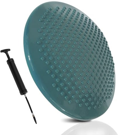 Ballsitzkissen Noppen 37 cm Türkis + passende Pumpe | Fitness, Yoga, Reha, Rückentraining Balance-Kissen, Luftkissen, Balance Pad, Noppenkissen core