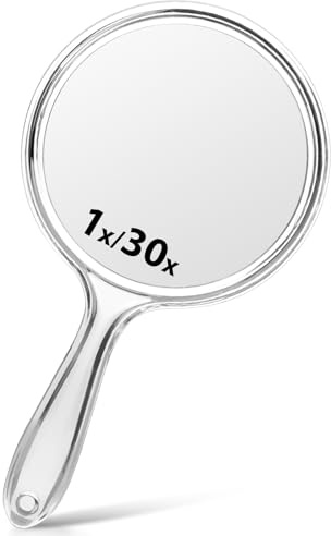 Macaki Double-Sided Handheld Mirror with 1X/30X Magnification, Perfect for Travel and Makeup, 21 x 11 cm (Transparent White, 1PC)