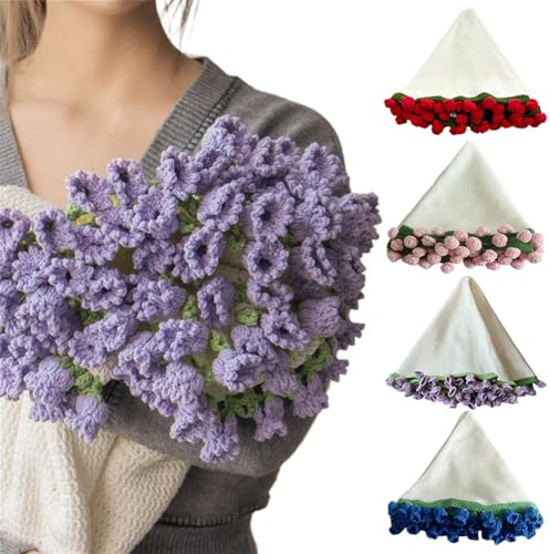 XFZDKJSD Coperta per bouquet di rose all'uncinetto, decorazione per la casa, San Valentino o festa della mamma (senza ricamo, 80 cm)