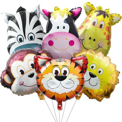 6 Jungle Wildlife Theme Balloons Animal Head Aluminium Foil Balloons Jungle Wildlife Style Wildlife Theme Party Decorations Birthday Party Scene Decoration Props Indoor And Outdoor
