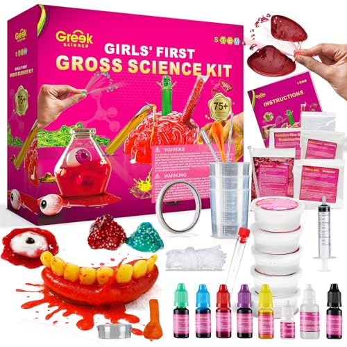 Greek Science 75+ Eklige Experimente für Mädchen für Kinder ab 8 Jahren | Ekelhaftes STEM-Labor mit Gehirn-Dissektion, Organ-Schleim & Chemie - Lernspielzeug Geschenk zu Weihnachten & Geburtstag