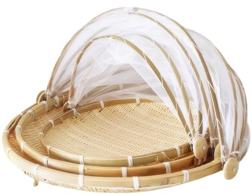 Lawnrden 3 Pezzi/Set di coperture Alimentari per Mesh Esterno Intrecciato Naturale Tenda Rotonda di coperture Esterne Pieghevoli per Esterno per Frutta per Verdure da Cucina, Copertura, Copertura