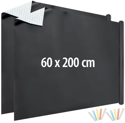 infactory Kreidefolien: 2er-Set Tafelfolien, selbstklebend & abwischbar,60 x 200cm, mit Kreide (Selbstklebefolie Kreidetafel, Chalk Board, Fliesen)