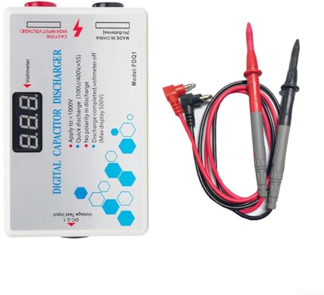 TDCuizent Déchargeur numérique à condensateur 1000 V Outil de décharge rapide avec voltmètre Protection de sécurité pour opérations de maintenance électrique Testeur de tension CC AC Compact Blanc 95
