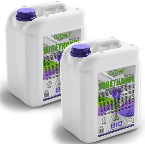 GiDeli Bioetanolo 2 x 10 l, profumo di lavanda, 96,6% etanolo, per caminetti interni ed esterni, senza fumo e fuliggine, da mais e barbabietola da zucchero