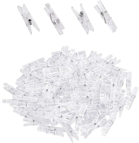 Mini Pinces à Linge Transparentes,100 PCS 25 mm Pinces de Photo en Plastique Pinces Transparent à Ressort de Mini Suspension Clips pour Décoration Maison Mariage Artisanat DIY