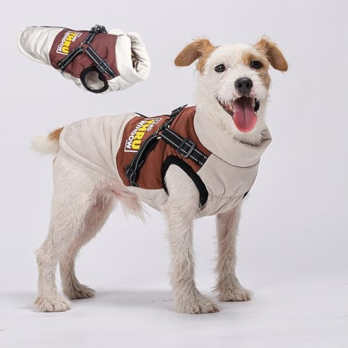 Hundemantel Winter Hundejacke Haustier Skifahren Kostüm Wasserdicht & Winddicht,Ärmellose Baumwolle Gepolsterte Weste mit Reflektoren Reißverschluss(Kaffee, S)