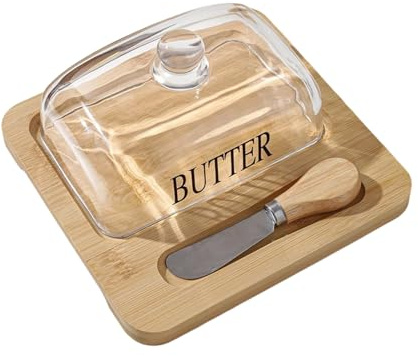 Porte-beurre – Plateau de rangement en verre hermétique – Beurrier transparent | Beurrier de cuisine moderne pour la maison, table de petit-déjeuner, salle à manger, plan de travail, pics