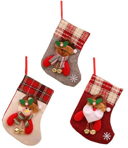 Generisch 3Pcs Weihnachtsstrümpfe,Nikolausstiefel zum Befüllens,Cartoon-Weihnachtsmann, Elch, Schneemann, Weihnachtsstrümpfe zum Aufhängen,Weihnachtsbaum Deko