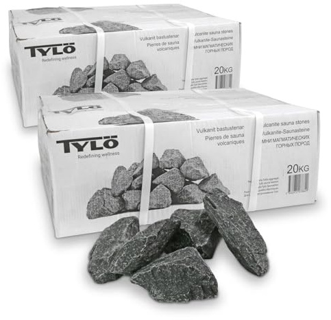 Tylö Saunasteine Diabas gewaschen 40 kg - Original Markenqualität Made in Sweden - Körnung 50-120 mm - Ca. 60 Natur-Saunasteine - Staubfrei für Saunaöfen
