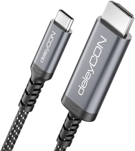 deleyCON 1,5m Cable USB-C a HDMI 4K UHD 60Hz (Aluminio, Trenzado) para Monitor/TV/Proyector HDMI, Thunderbolt 3/4, Compatible con iPhone 17 16 15, MacBook, iPad Pro/Air, Galaxy S25 S24, Portátil