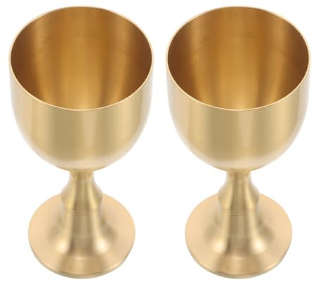 Warmhm 2pcs Brass Mini Chalice Goblet Retro Holy Grail Altar Offering Cup for Desktop Decoration Medieval Style Worship Cup
