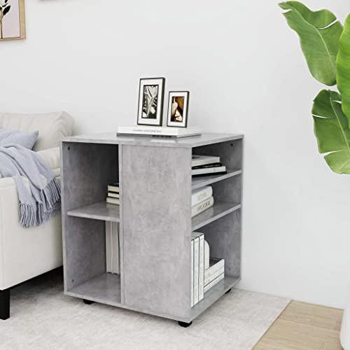 YUTAASU Mobiletto con Rotelle Grigio Cemento in Legno Multistrato, Mobile per Stampante e Ufficio, Carrello Portatile con 4 Ruote e 2 Bloccabili, Piano Rettangolare 60x53x72 cm