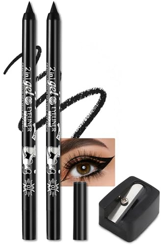 Jutqut 2PCS Schwarz Matte Gel Eyeliner, Smooth Black Kajal Wasserfest | Langlebig Wischfest, Hochpigmentierte, Leichte Anwendung, Smooth, mit Anspitzer, Make-up für Frauen