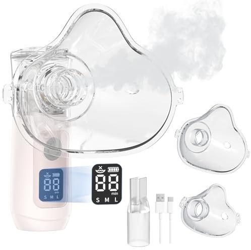 Suuprone Nebulisateur Inhalateur pour Adultes et Enfants,Nebuliseur Aerosol Portable,Autonettoyante,Intelligent Affichage Numerique Nebuliseur Silencieux Rechargeable pour la Maison et les Voyages