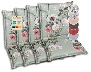 GO-DE Textil Bequeme und attraktive Polsterauflagen für Niederlehner-Gartenstühle (4er-Set, Orchidee Salbei, Niederlehner)