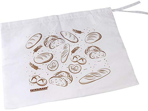 Fackelmann Brotbeutel, Brotsack zum Frischhalten, Brottasche für den Einkauf beim Bäcker (Farbe: Weiß/Braun), Menge: 1 Stück, 43 x 34 x 0,3 cm