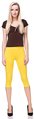FUTURO FASHION 3/4 Lenght Cropped Cotton Pants Non See Through Capri Leggings Active Pants Casual Stretchy Sport Gym Yoga Leggings Yellow