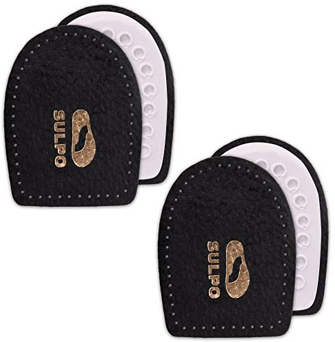SULPO 2 par hälsporre i läder med latexskum - Innersulor för skor - Häldyna - Hälkudde - Hälskydd för skor - Svart - L/8 UK M - 11,5 UK M/42-46 EU