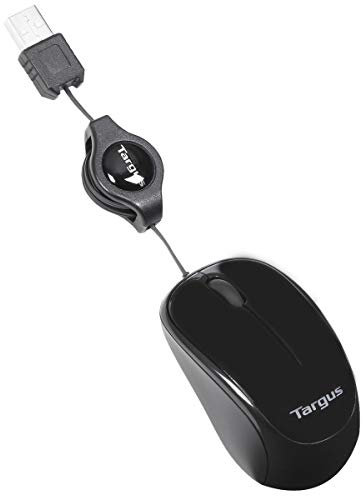 Targus Souris Optique Compact Blue Trace, Souris d'ordinateur avec Cordon rétractable, Souris Filaire avec Technologie Blue Trace pour Toutes Les Surfaces - Noir, AMU75EU