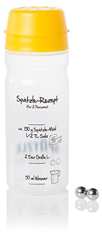 Spätzle-Shaker (GELB) für 2 Portionen selbstgemachte Spätzle (675ml) Spätzlepresse und Mixer in einem