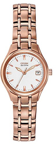 Citizen Silhouette Watch Damen Quarzuhr mit weißem Zifferblatt Analog-Anzeige und Rose Gold Edelstahl vergoldet Armband ew1263–52 A | Eco-Drive Solarbetriebenes Mineral-Kristall-Armband aus Edelstahl in Roségold