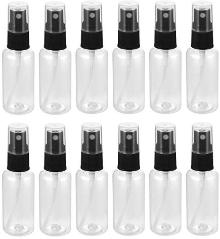 UEETEK 12 botellas de viaje portátiles de plástico transparente con pulverizador, 30 ml (color de la boquilla al azar).