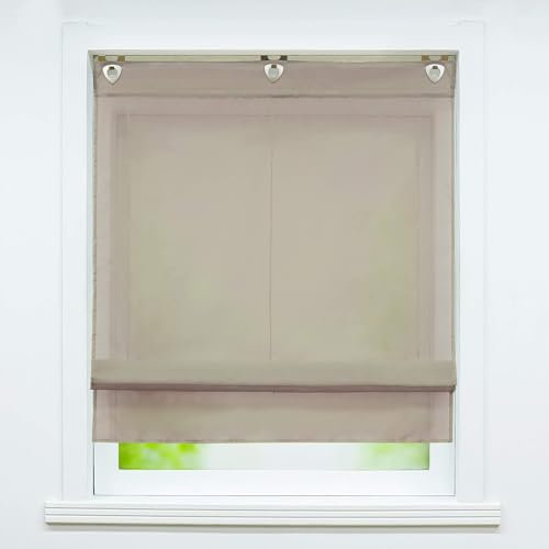 Joyswahl Voile Raffrollo mit Hakenaufhängung, ohne Bohren »Hanna« Schals Fenster Unifarbige Vorhänge BxH 60x130cm Braun 1er Pack