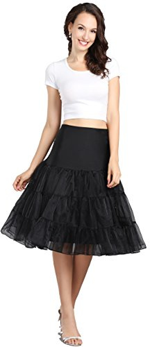 WOWBRIDAL Women's Vintage 50s Rockabilly Petticoat 27 Length Tutu Underskirt (XX-Large, Black)