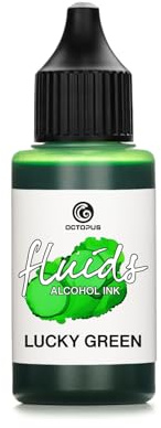 Octopus Fluids Alcohol Ink LUCKY GREEN, Alkoholtinte Grün, 30 ml | Transparente, schnell trocknende Künstlerfarbe für Alcohol Ink Art auf Yupo und glatten, nicht porösen Oberflächen