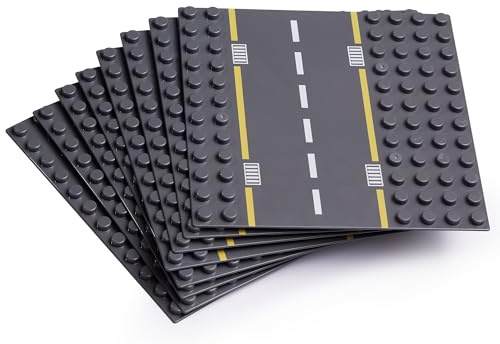 Apostrophe Games Byggklossar för vägar, kompatibla med stora tegelstenar – 8 st. raka och böjda vägbyggnadsklossar – 19,1 cm x 19,1 cm gatubelägen, STEM-inlärning
