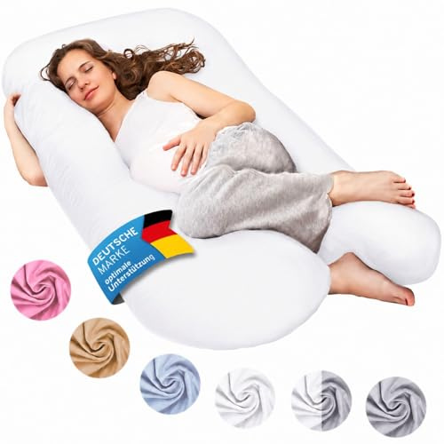 SMOOTHY XXL Graviditetskudde för sidosovare, stödkudde, babykudde och amningskudde i U-form med avtagbart och tvättbart överdrag av 100% bomull (Classic XXL, 150 x 80 cm, vit)